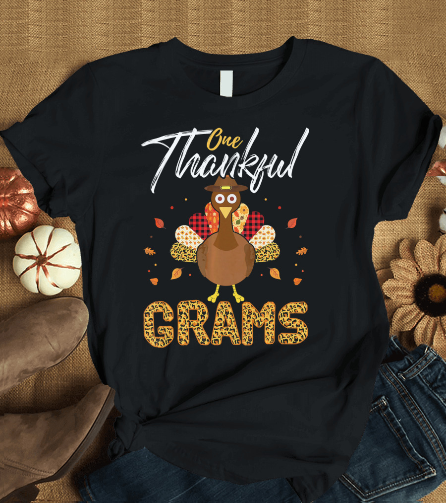 One Thankful Grams Grandma Turkey Thanks Thanksgiving T-Shirt