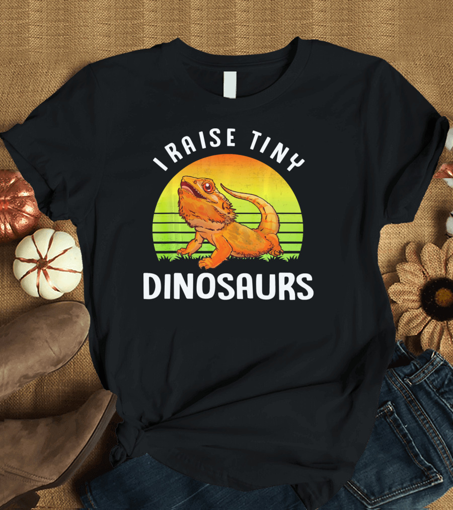 I Raise Tiny Dinosaurs Bearded Dragon Retro Sunset T-Shirt