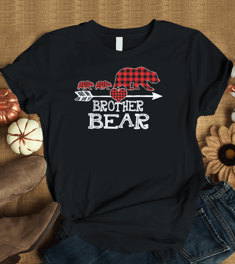 Brother Bear Red Plaid Cubs Arrow Heart T-Shirt