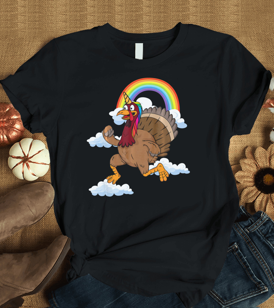 Magical Turkeycorn Unicorn Thanks Rainbow Clouds Turkey T-Shirt