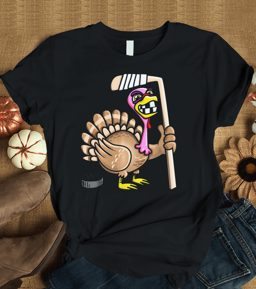 Ice Hockey Thanksgiving Turkey Funny Fal T-Shirt