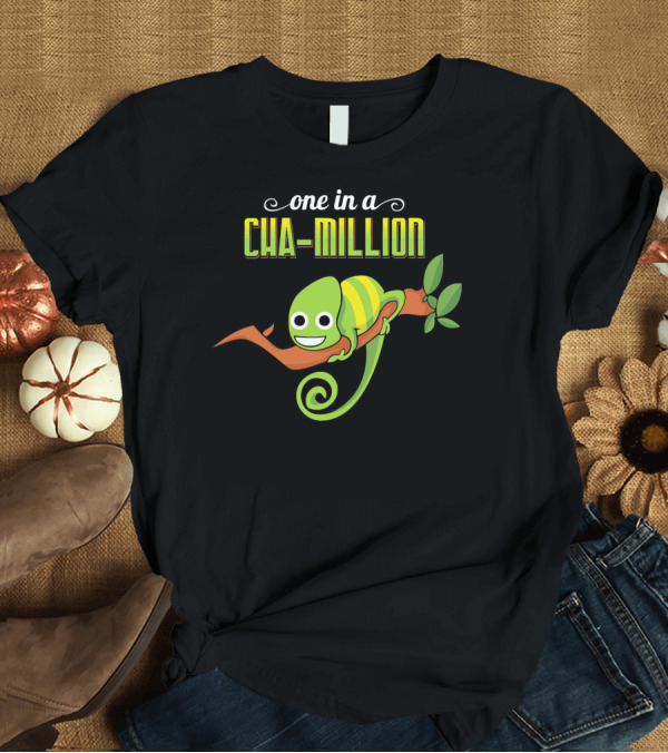 T-Shirt: One In A Cha-Million Funny Pun Chameleon Branch Happy Cartoon T-Shirt One In A Cha-Million Funny Pun Chameleon Branch Happy Cartoon T-Shirt