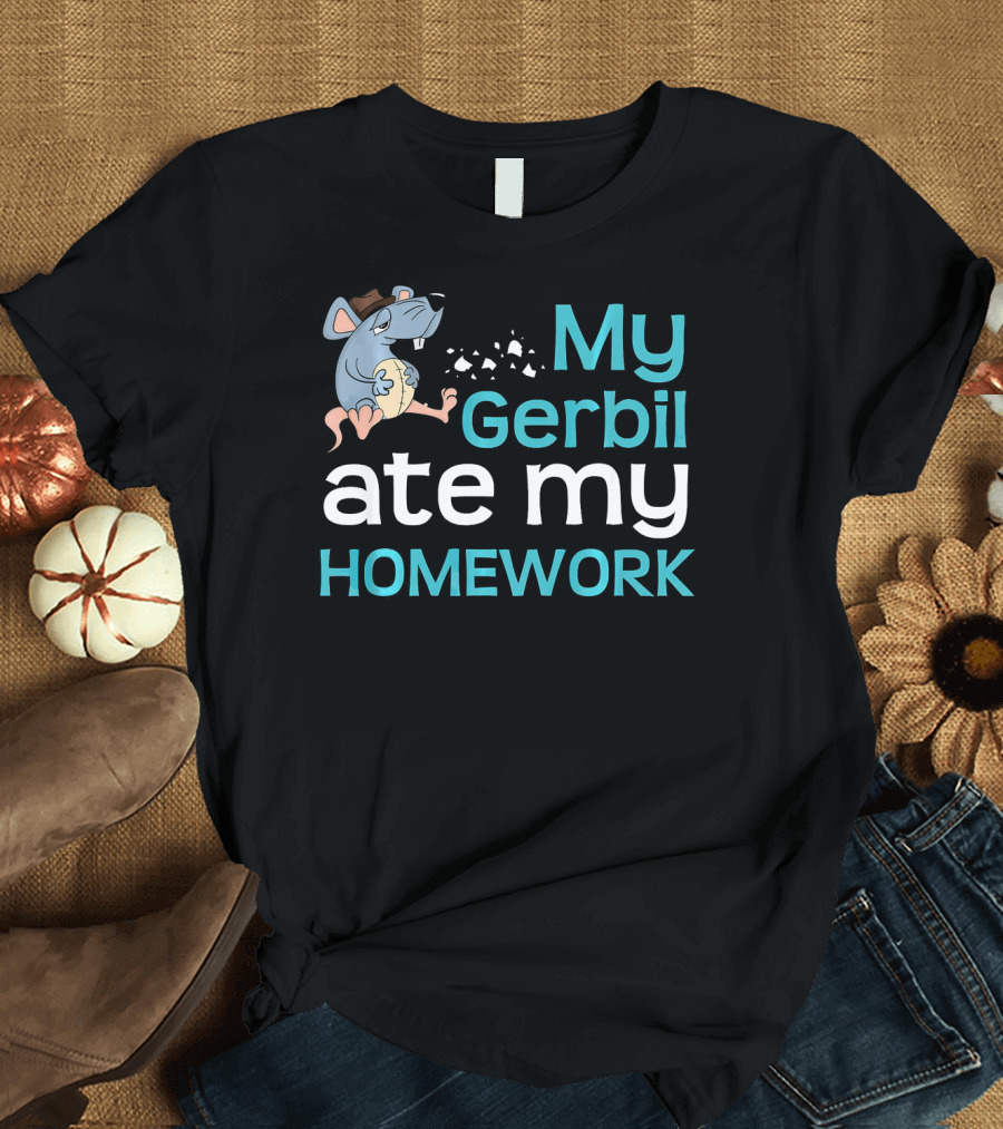 My Gerbil Ate My Homework Mouse Cartoon T-Shirt