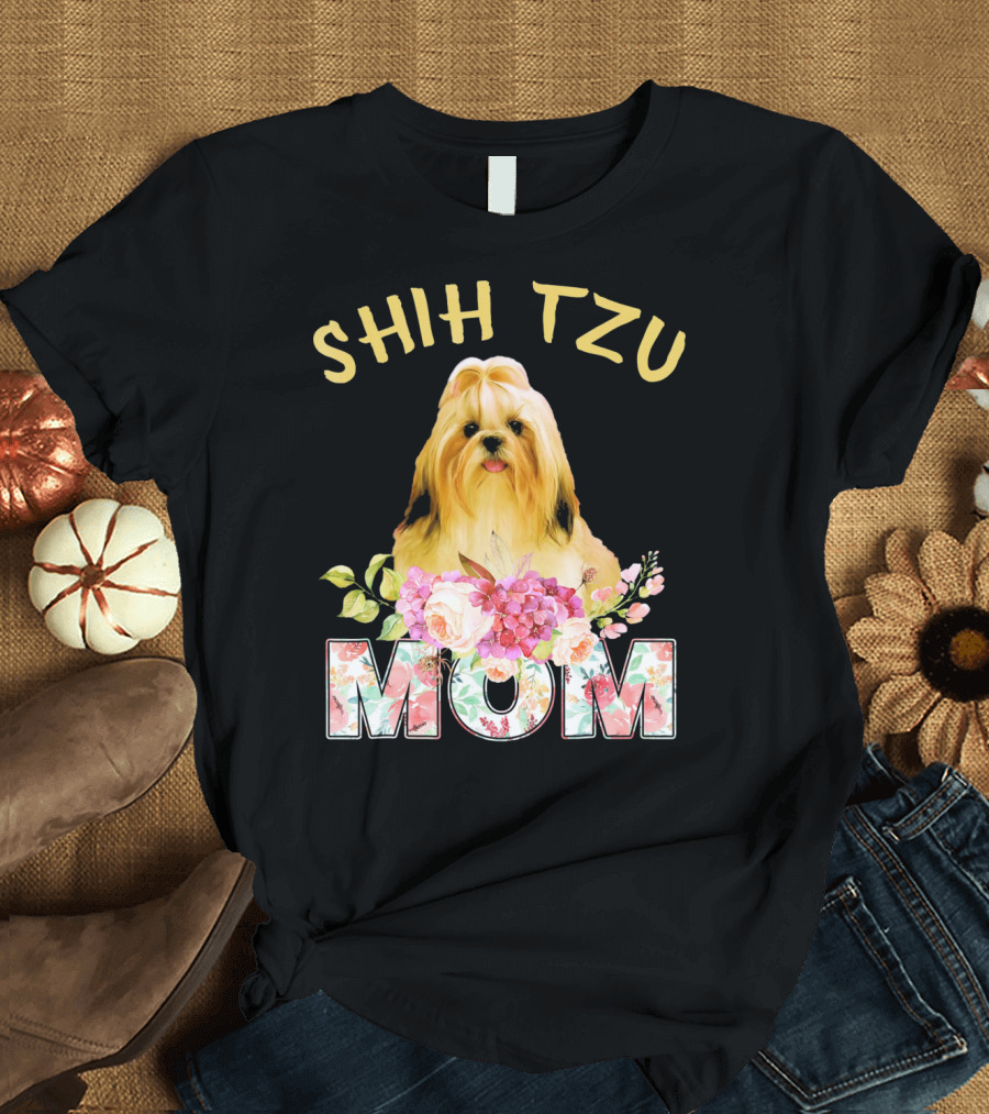 SHIH TZU MOM Floral Dog T-Shirt