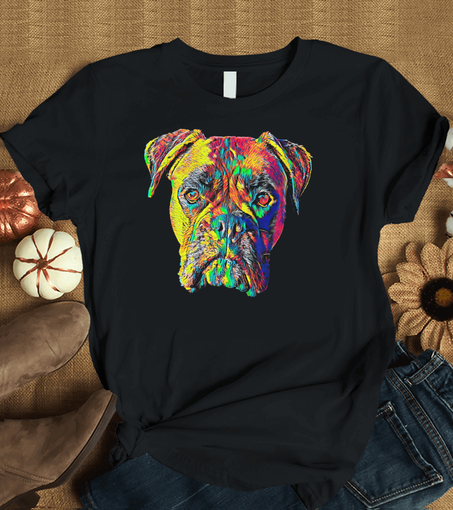 Colorful Boxer Dog Face T-Shirt