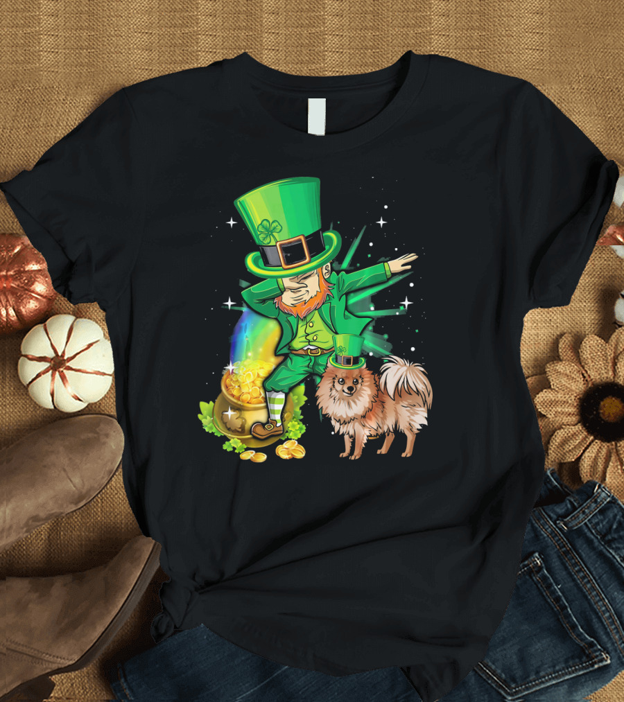 Leprechaun Dance with Pomeranian and Pot of Gold T-Shirt