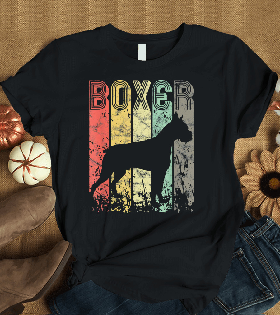 BOXER Vintage Striped Silhouette Dog T-Shirt