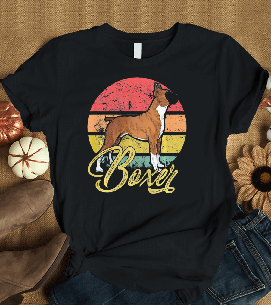 Boxer Dog Vintage Sunset Retro Colors T-Shirt