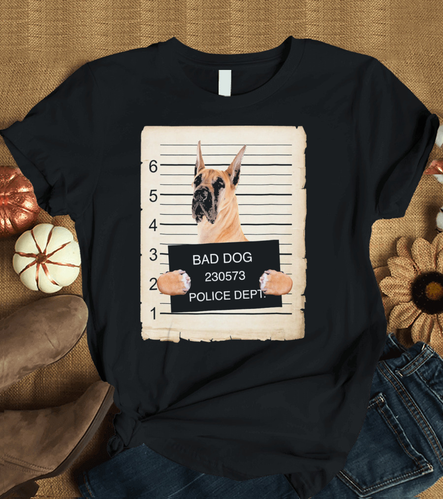 Great Dane Dog Bad Dog Police Dept Mugshot T-Shirt
