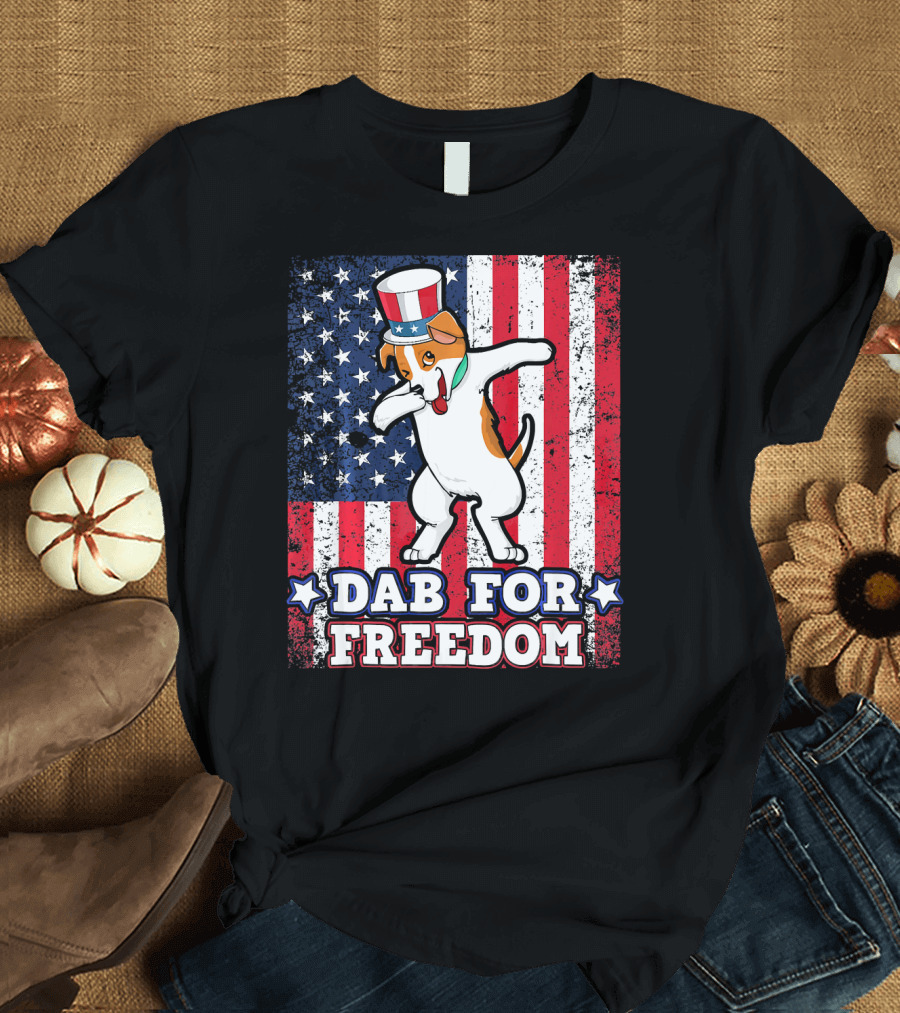 Dabbing Jack Russell Terrier Dog Dab for Freedom Patriotic Flag T-Shirt