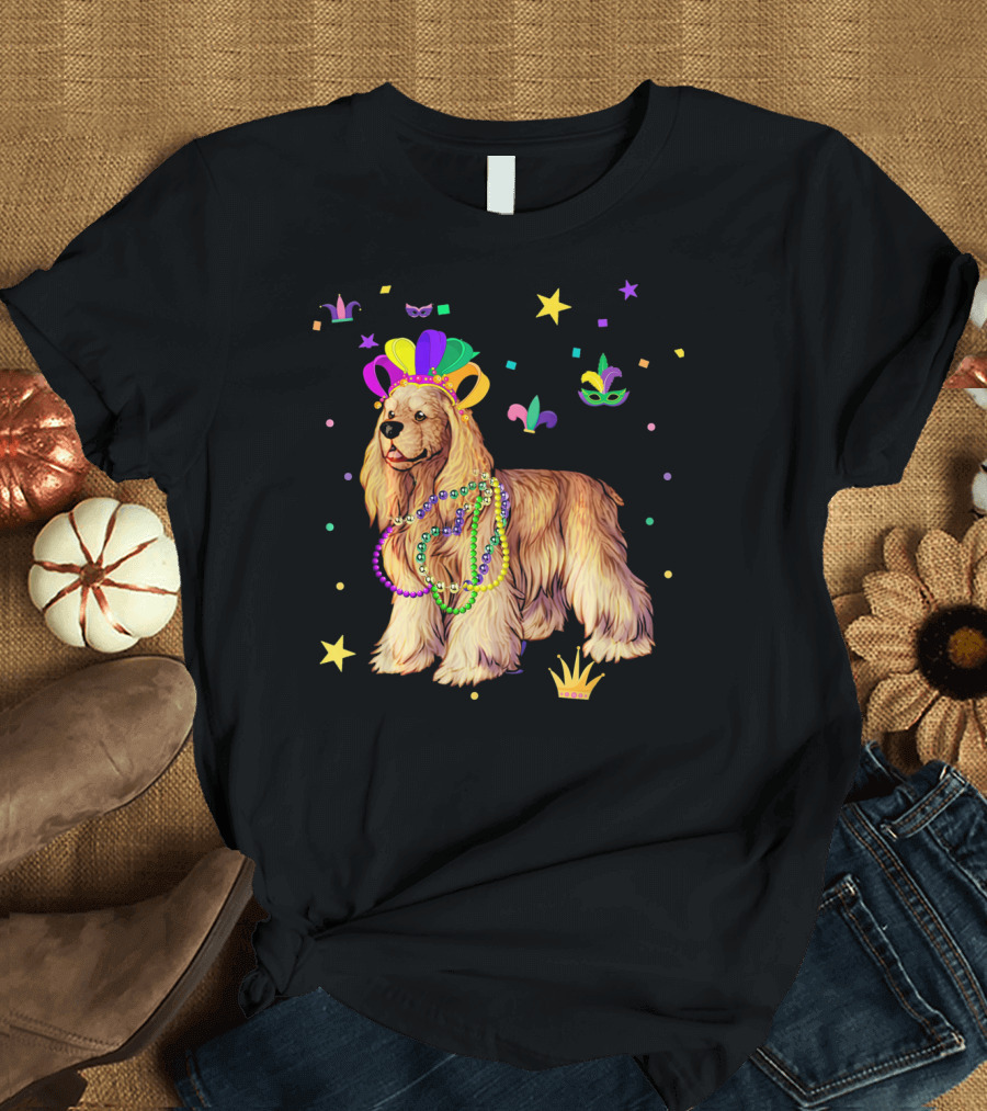 Cocker Spaniel Mardi Gras Beads and Masks T-Shirt