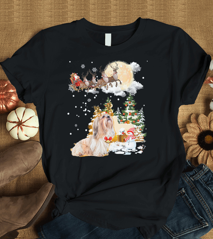 Shih Tzu and Santa's Sleigh in Winter Wonderland T-Shirt