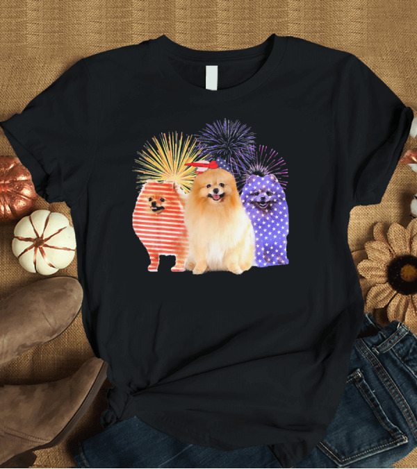 T-Shirt: Funny Pomeranian America Flag Fireworks T-Shirt Funny Pomeranian America Flag Fireworks T-Shirt