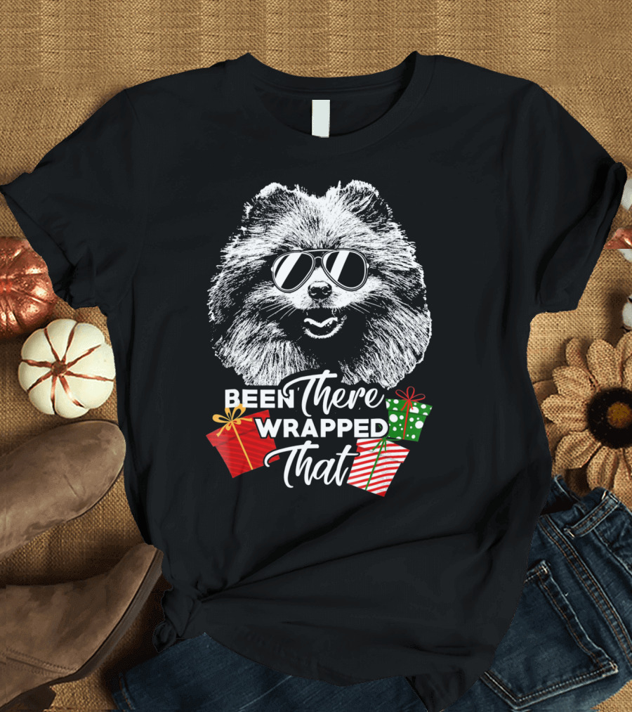 Been There Wrapped That Pomeranian With Sunglasses and Gifts T-Shirt
