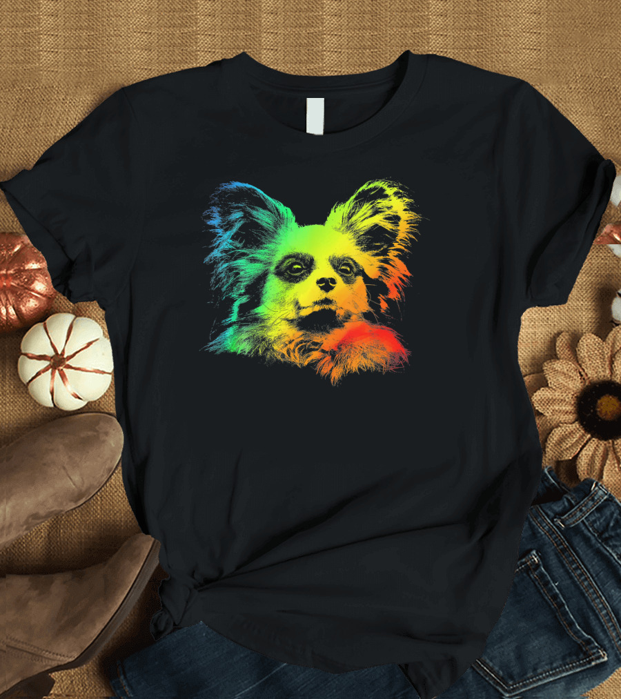 PAPILLON Colorful Rainbow Dog Portrait Vibrant T-Shirt