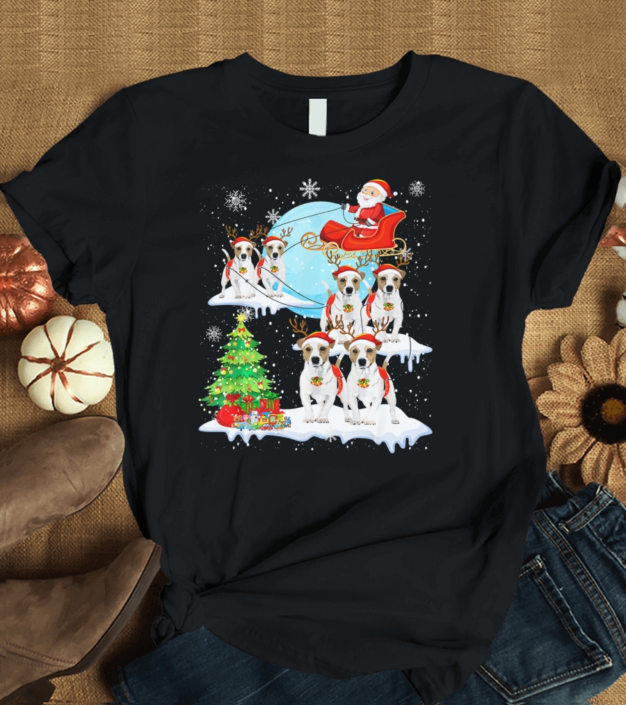 Santa Sleigh Jack Russell Terrier Reindeer Christmas Scene T-Shirt