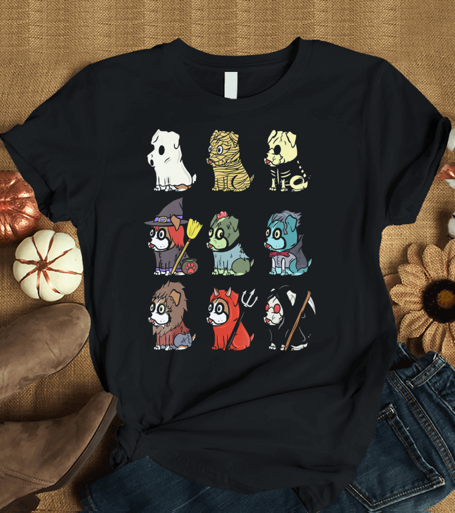 Boxer Dog Scary Ghost Mummy Skeleton Witch Zombie Monster Werewolf Devil Grim Reaper T-Shirt