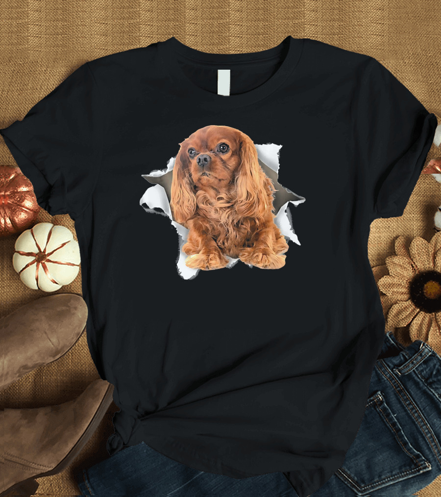 Cavalier King Charles Spaniel Torn Paper Peek Dog T-Shirt