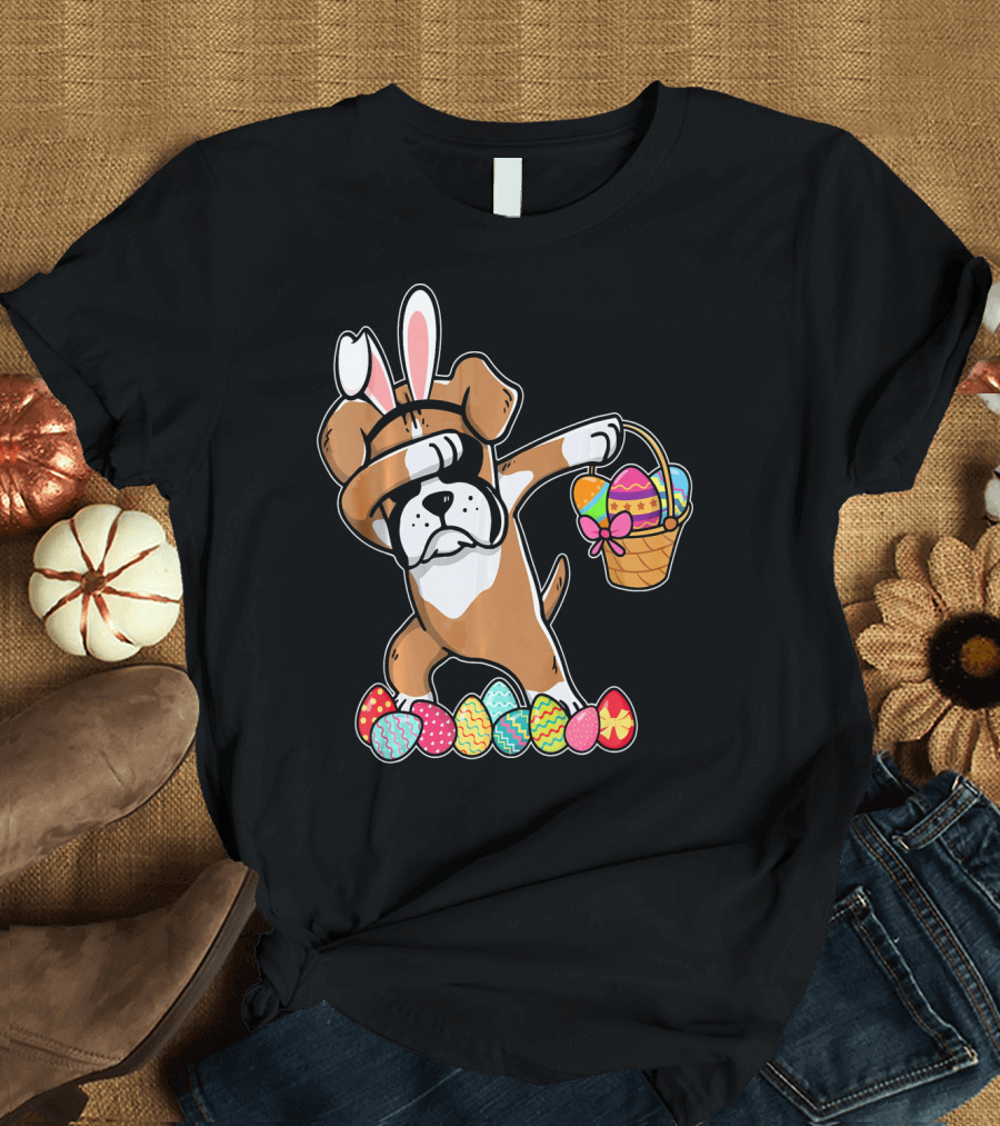 Boxer Dab Dabbing Easter Bunny Cuteness with Eggs Basket T-Shirt