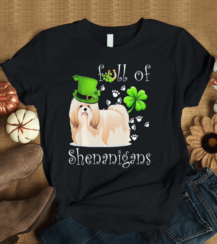 Full Of Shenanigans Shih Tzu Dog with Irish Clover Hat T-Shirt
