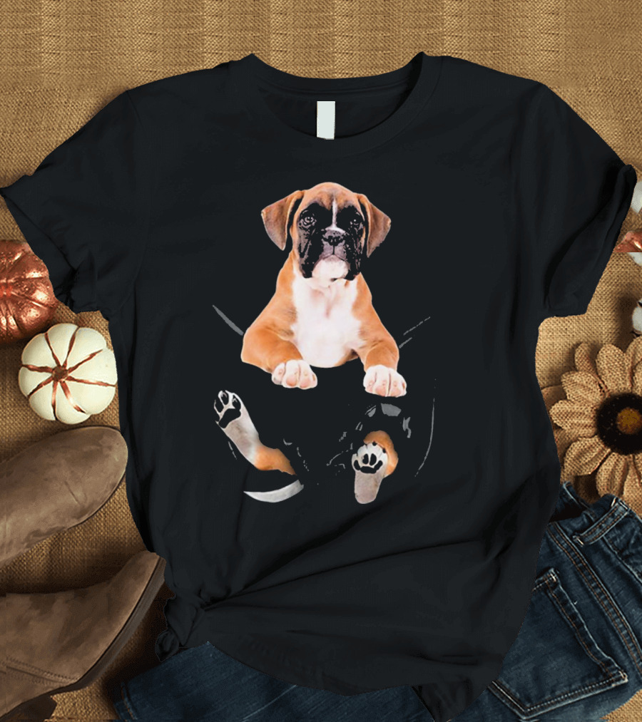Boxer Dog in a Punctured Pocket for Boxer Lover T-Shirt