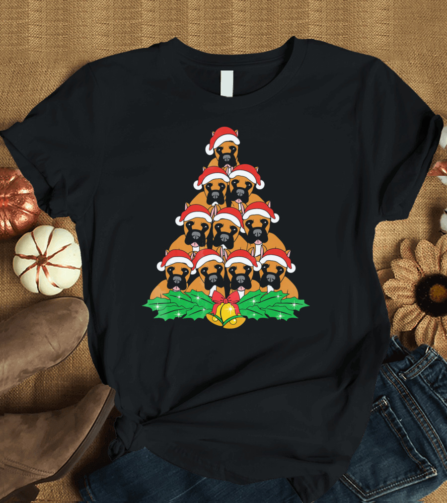 Great Dane Christmas Tree Santa Hat Dog Xmas Lover T-Shirt