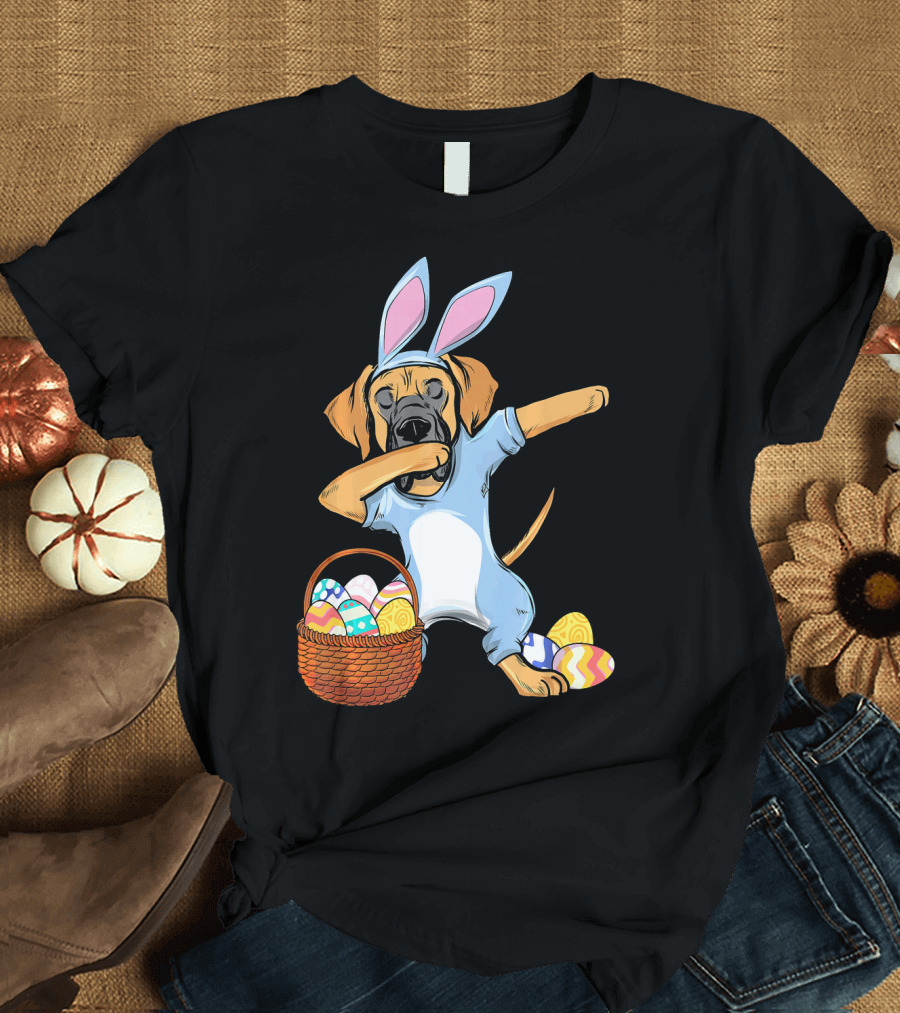 Easter Bunny Dabbing Great Dane with Basket of Eggs Girls T-Shirt