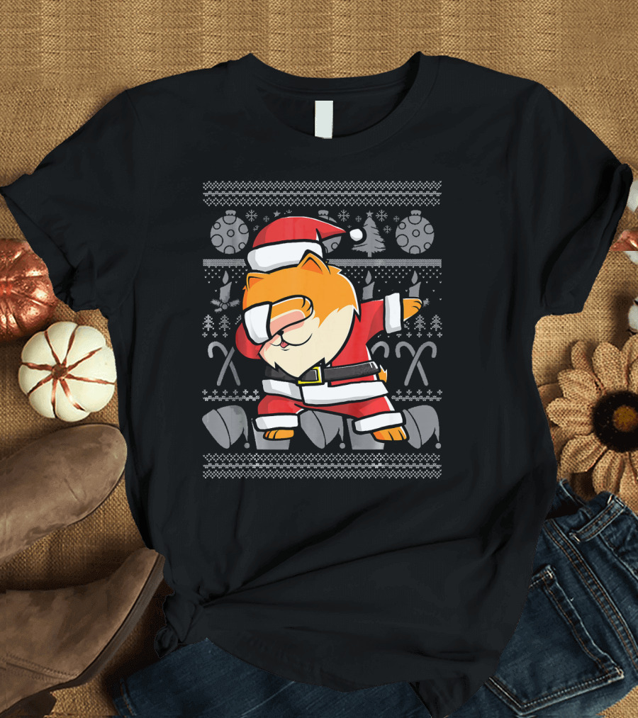 Dabbing Pomeranian Dab Dance Funny Dog Christmas Santa Holiday T-Shirt