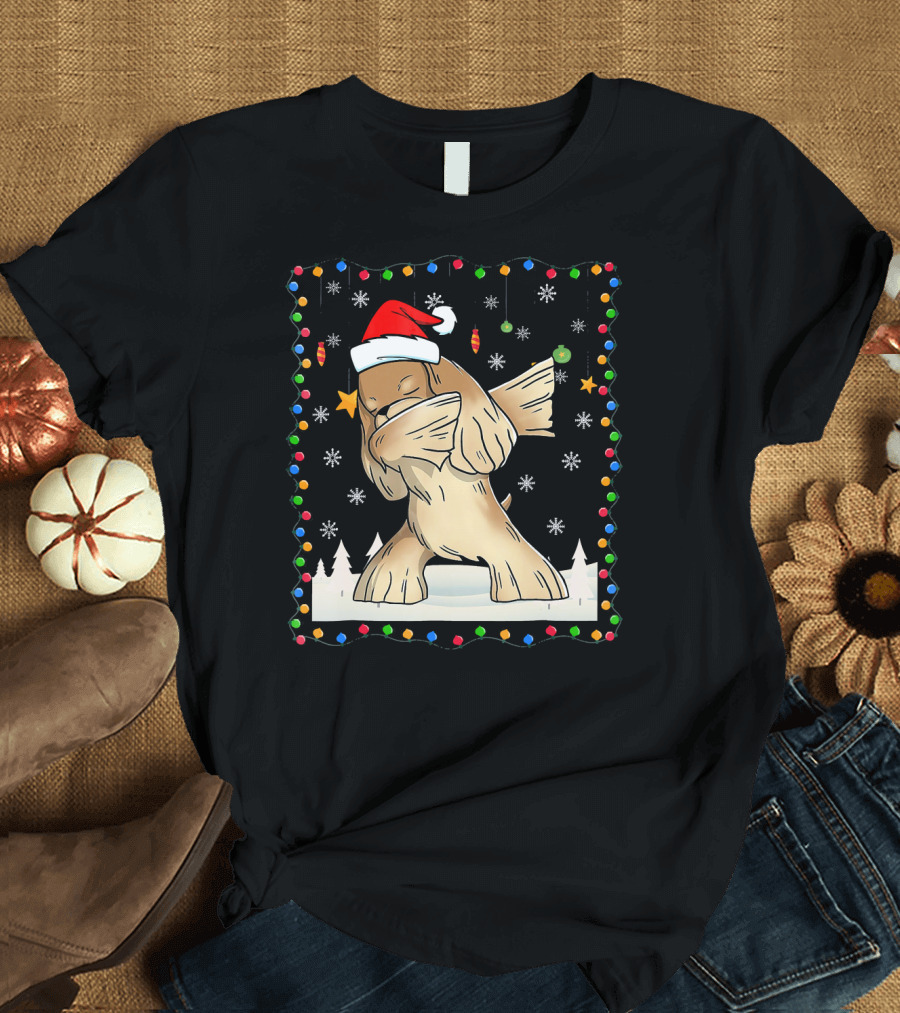 Cocker Spaniel Dabbing Santa Christmas Lights Snowflakes T-Shirt