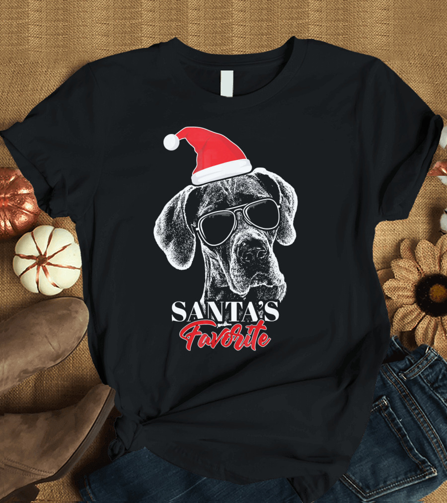 Great Dane Santa's Favorite Dog with Sunglasses and Santa Hat T-Shirt