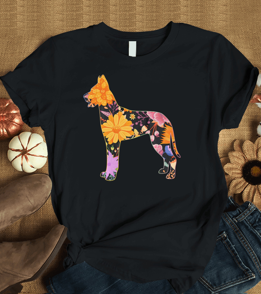 Floral Flower Vintage Retro Great Dane T-Shirt