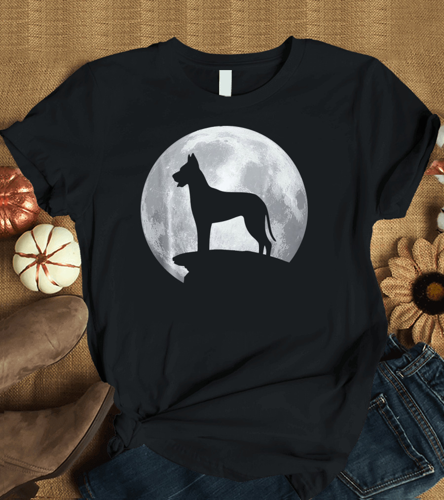 Great Dane Silhouette Against Full Moon T-Shirt