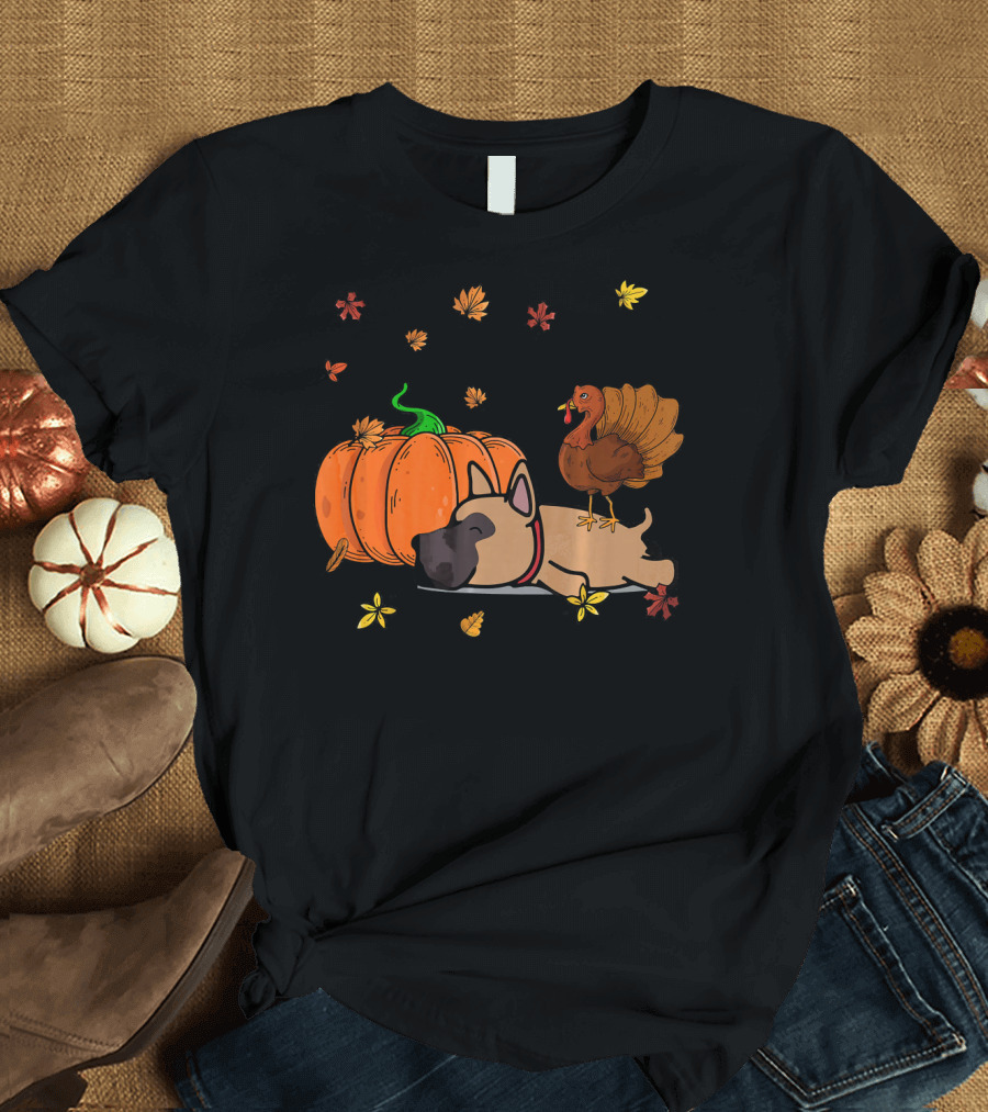 Funny Great Dane Dog Sleeping Autumn Thanksgiving Pumpkin Turkey Lover T-Shirt