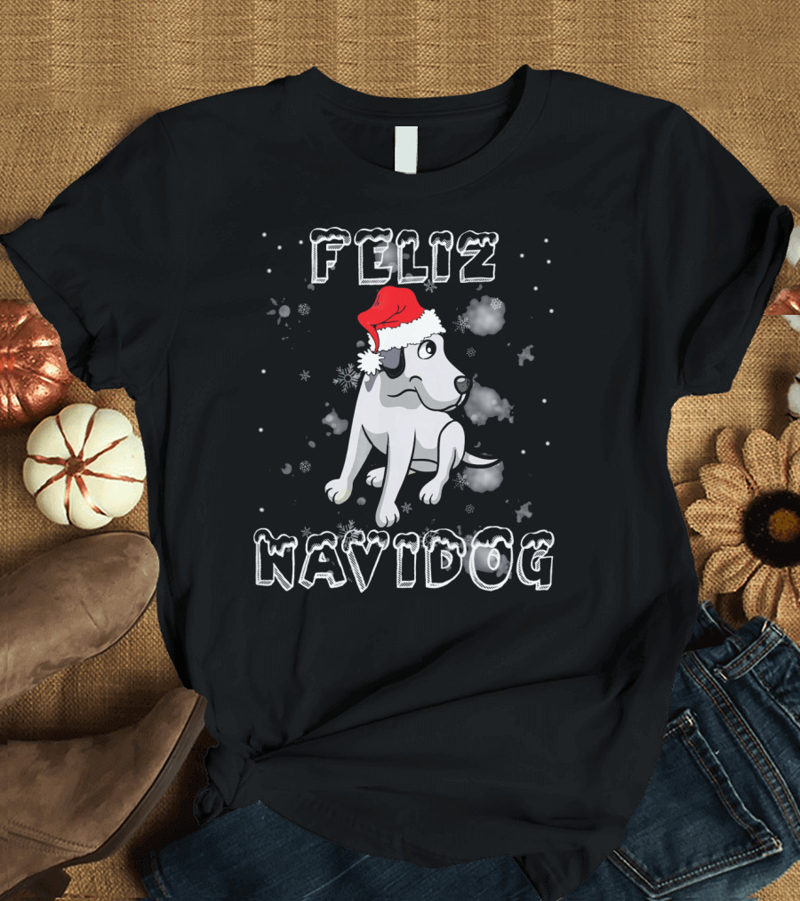 Feliz Navidog Great Dane Christmas Santa Hat T-Shirt