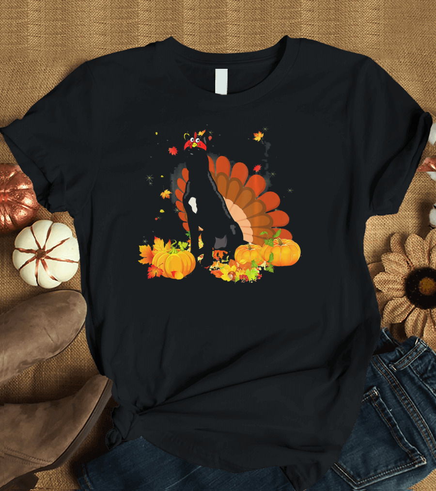 Great Dane Turkey Funny Dog with Pumpkins and Autumn Leaves T-Shirt