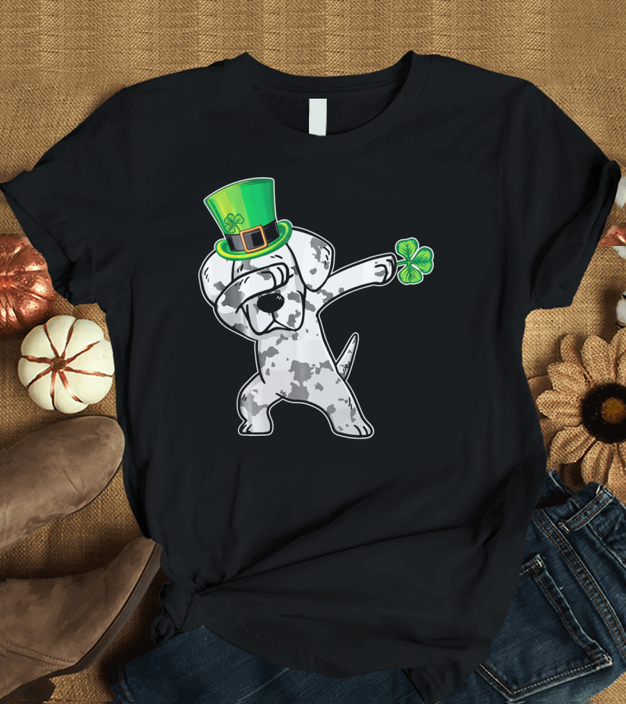 Funny Great Dane Dabbing Dance With Leprechaun Hat and Shamrock T-Shirt
