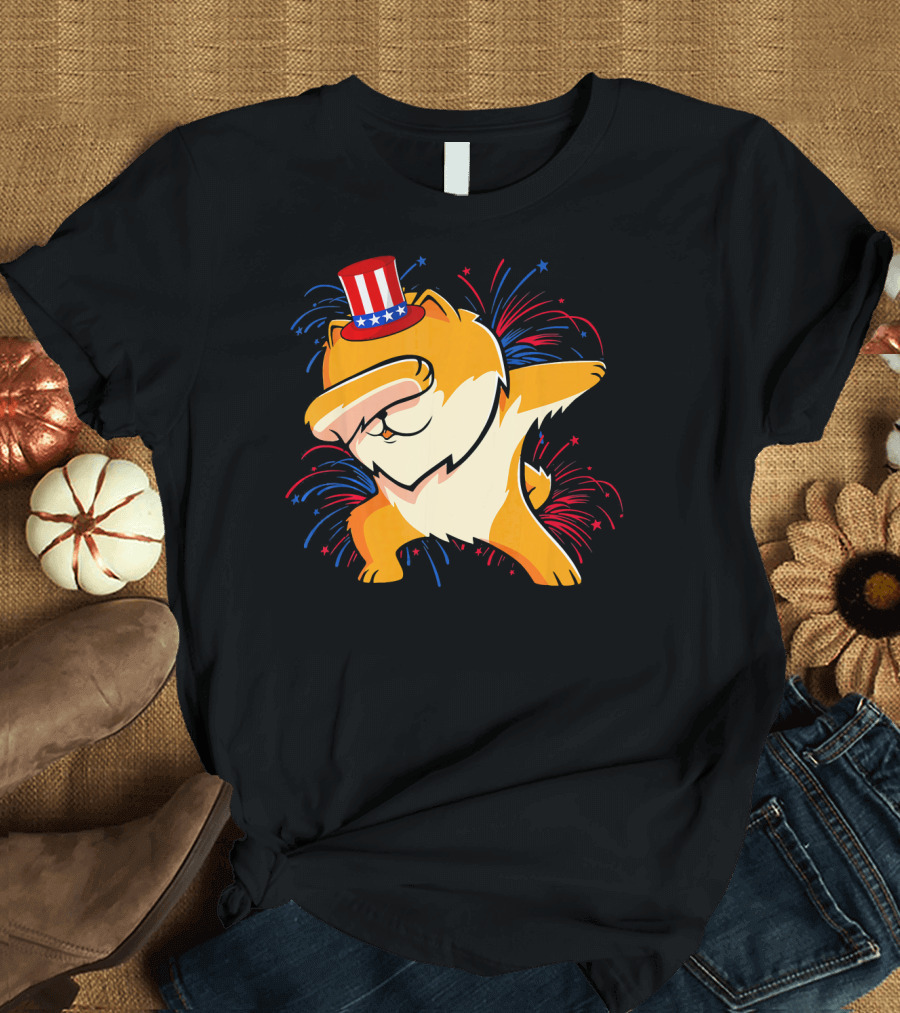 Dabbing Pomeranian Fireworks 4th of July Patriotic Hat T-Shirt