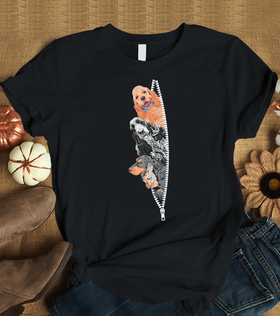 English Cocker Spaniel Dog Faces Inside Zipper T-Shirt