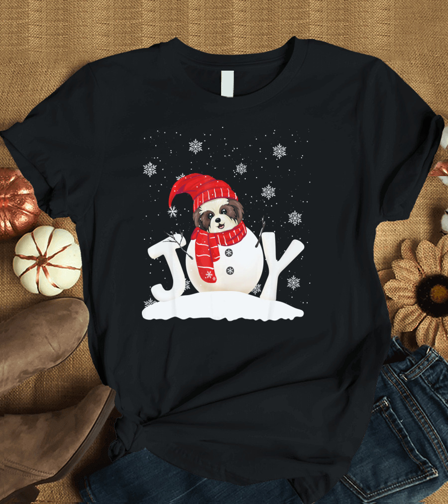 Shih Tzu Christmas Joy Snowman Funny Dog Xmas Co T-Shirt