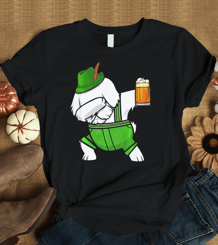 Dabbing Maltese Lederhosen Oktoberfest Beer Dog T-Shirt