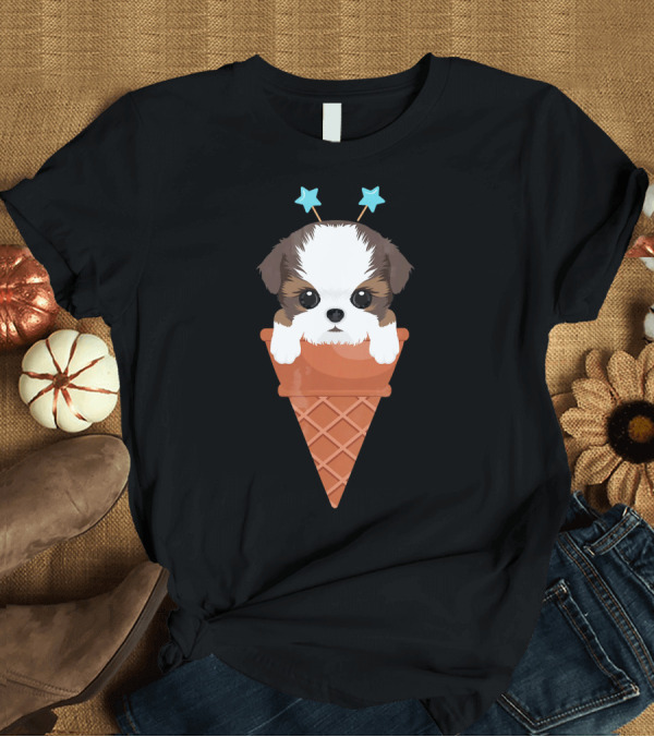 T-Shirt: Cute Shih Tzu Puppy Ice Cream Cone T-Shirt Cute Shih Tzu Puppy Ice Cream Cone T-Shirt