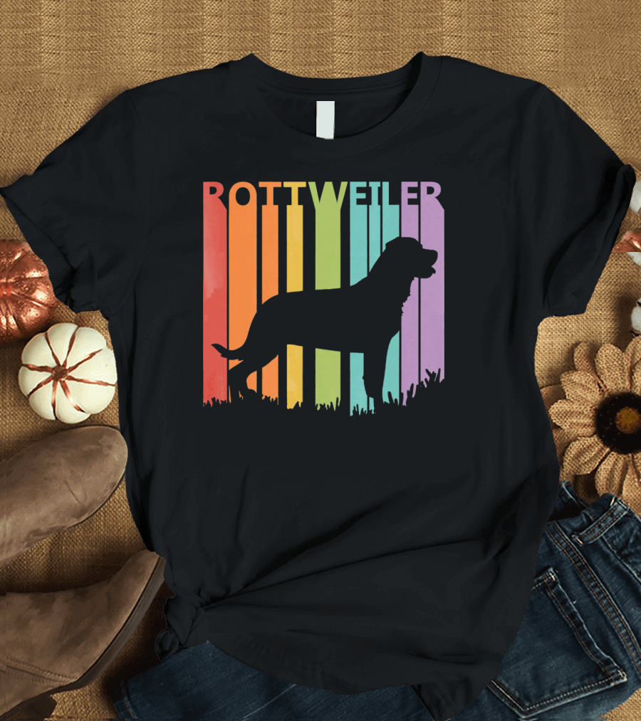 Rottweiler Silhouette on Rainbow Background T-Shirt