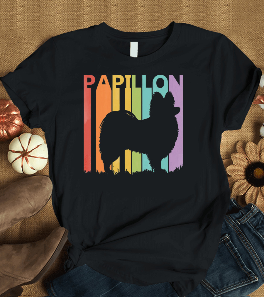 Papillon Silhouette with Colorful Background T-Shirt