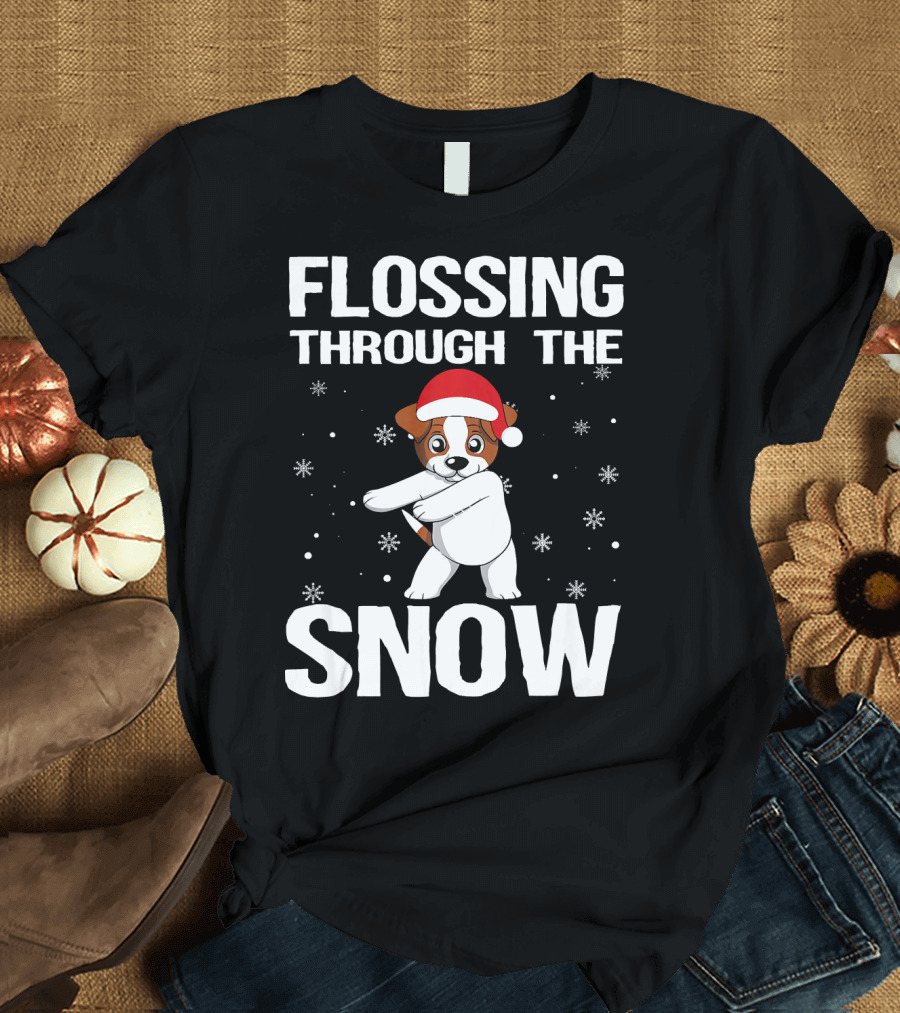 Flossing Through the Snow Jack Russell Terrier Xmas Santa T-Shirt