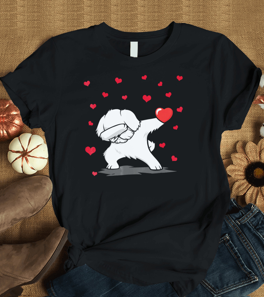 Dabbing Maltese Dog Surrounded by Hearts T-Shirt