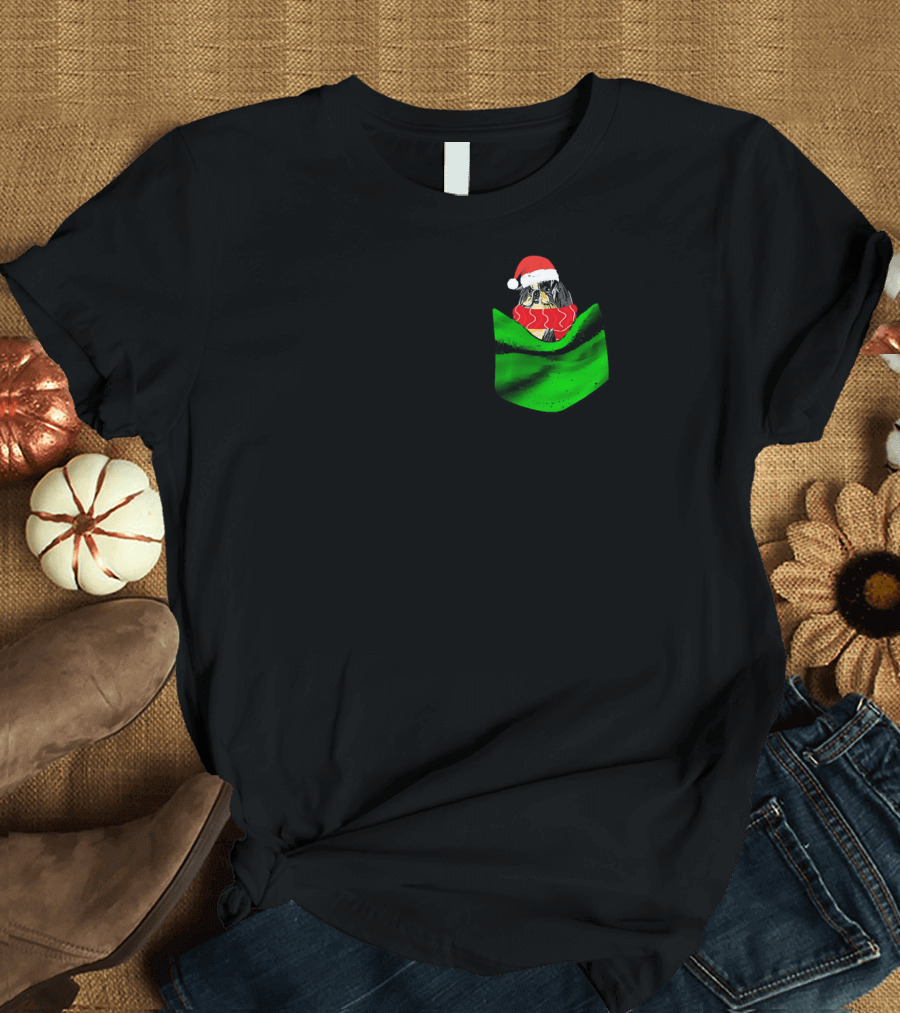 Funny Shih Tzu Christmas Dog in Santa Hat in Your Pocket T-Shirt
