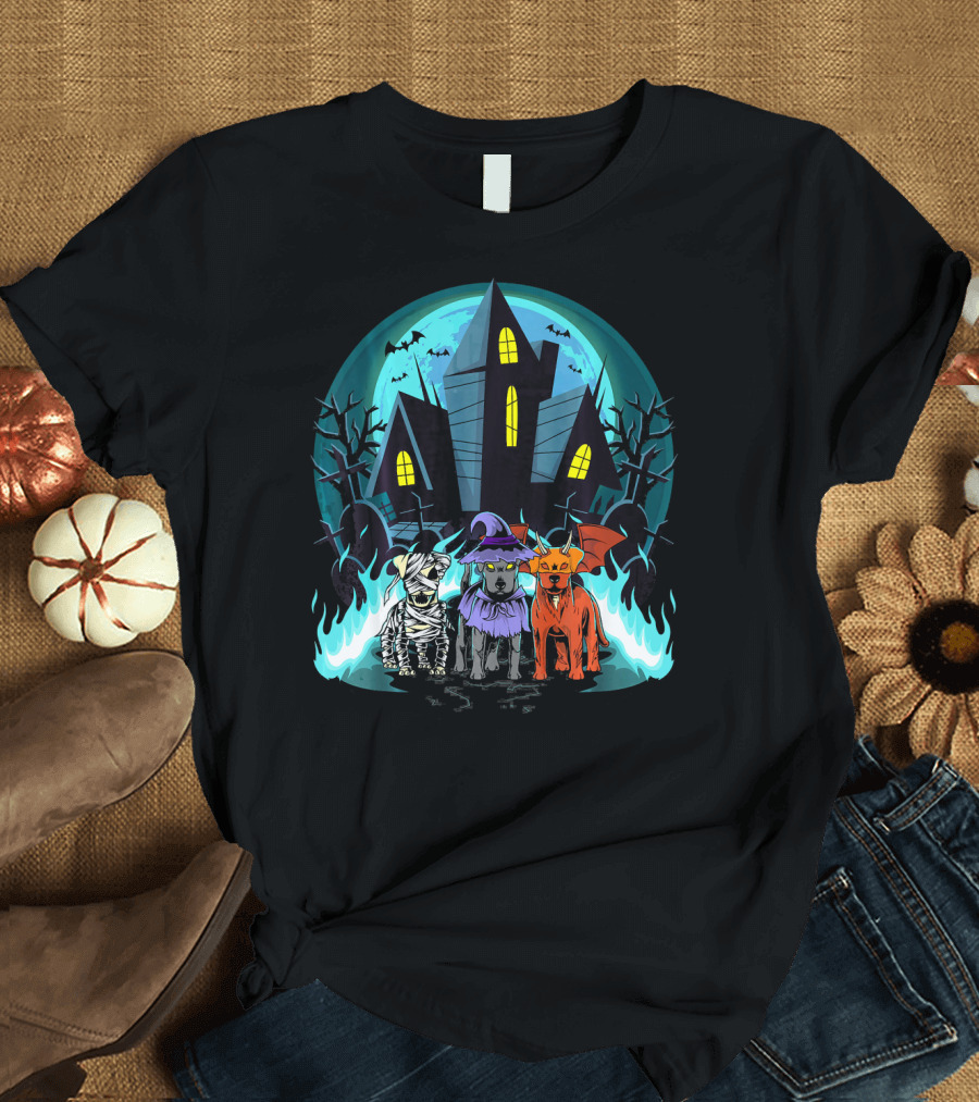 Haunted House Halloween Jack Russell Terriers Mummy Witch Vampire T-Shirt