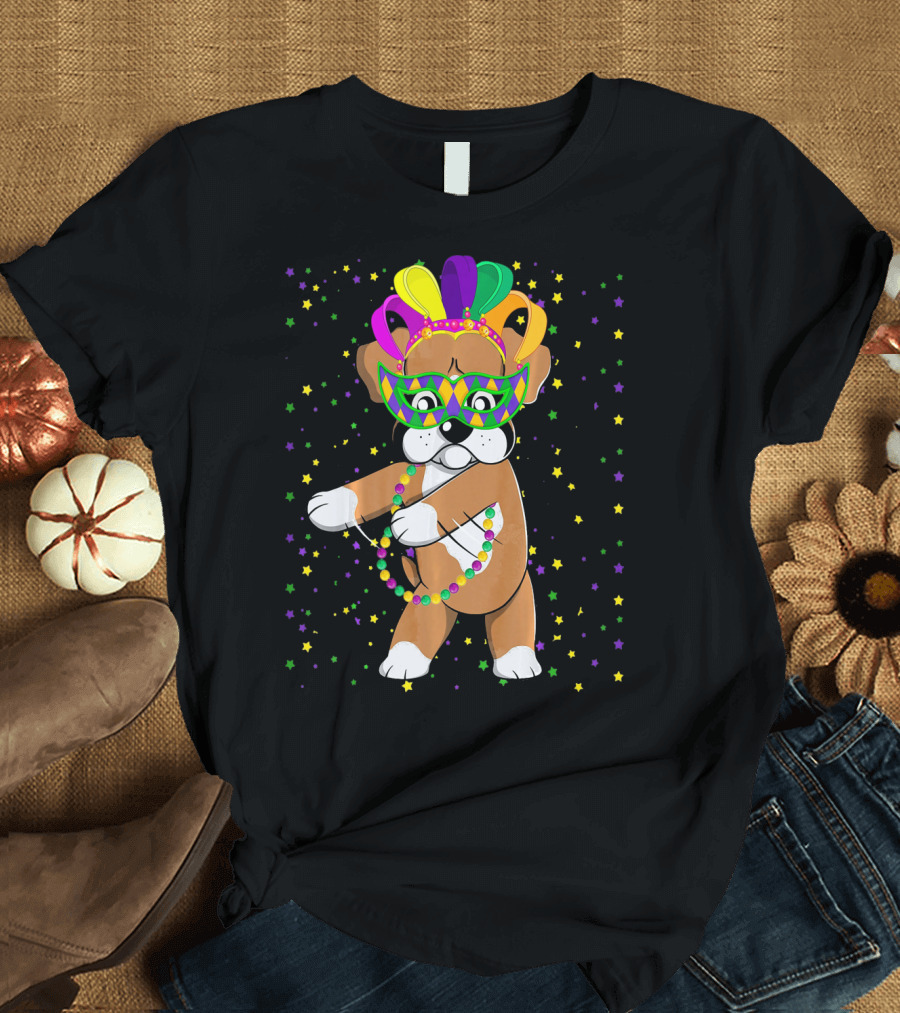 Funny Boxer Flossing Jester Hat Mardi Gras Beads Party T-Shirt