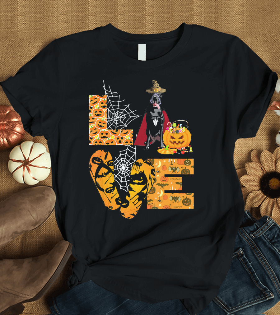 LOVE Great Dane Halloween Pumpkin Candy Webs T-Shirt