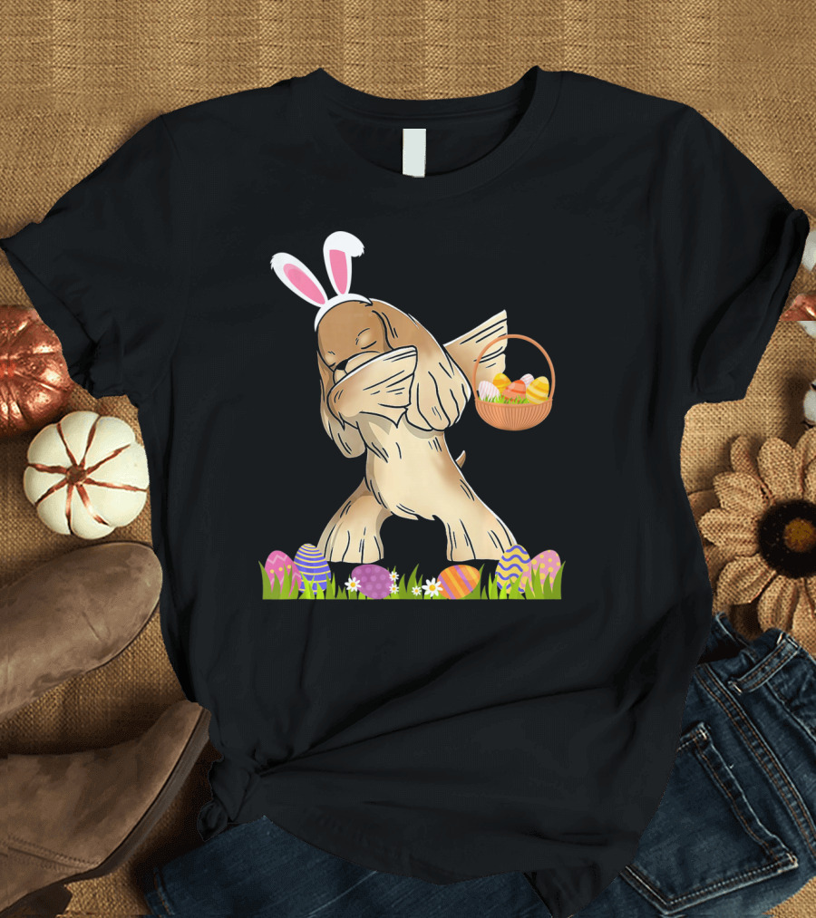 Funny Cocker Spaniel Dabbing Happy Easter Bunny Ears Basket Eggs T-Shirt